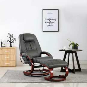 Masažni fotelj s stolčkom za noge siv iz umetnega usnja