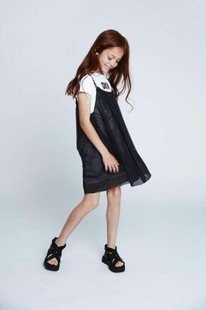 Otroška obleka Dkny siva barva - siva. Otroški Obleka iz kolekcije Dkny. Nabran model izdelan iz kombinacija dveh različnih materialov.