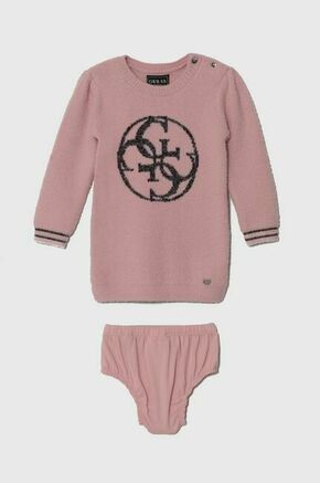 Obleka za dojenčka Guess roza barva - roza. Obleka za dojenčke iz kolekcije Guess. Raven model