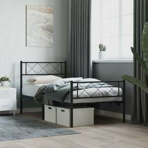 Shumee Kovinski posteljni okvir z vzglavjem in vznožjem črn 107x203 cm