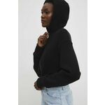 Bombažen pulover Answear Lab ženska, črna barva, s kapuco - črna. Pulover s kapuco iz kolekcije Answear Lab, izdelan iz tanke, rahlo elastične pletenine. Model iz izjemno udobne bombažne tkanine.