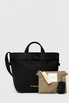 Torbica Desigual črna barva - črna. Velika nakupovalna torbica iz kolekcije Desigual. Model na zapenjanje