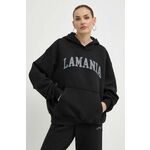 Pulover La Mania FINE ženski, črna barva, s kapuco, FINE - črna. Pulover s kapuco iz kolekcije La Mania, izdelan iz elastične pletenine. Model iz izjemno udobne tkanine z visoko vsebnostjo bombaža.