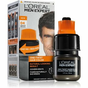 Loreal Paris Men Expert One-Twist Hair Color barva za prekrivanje sivih las 50 ml odtenek 04 Medium Brown