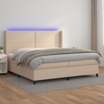 Box spring postelja vzmetnico LED kapučino 200x200 cm um. usnje - vidaXL - Rjava - 95,53 - 200 x 200 cm - vidaXL