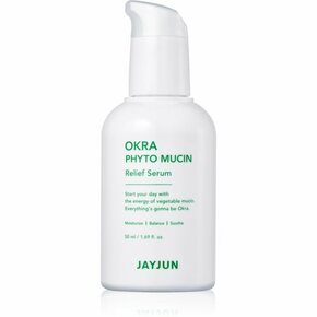 Jayjun Okra Phyto Mucin nežni serum za obraz za pomiritev in okrepitev občutljive kože 50 ml
