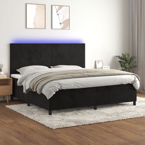 Box spring postelja z vzmetnico LED črna 200x200 cm žamet - vidaXL - črna - 96