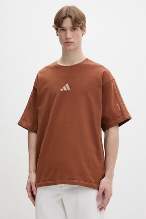 Bombažna kratka majica adidas - rjava. Kratka majica iz kolekcije adidas