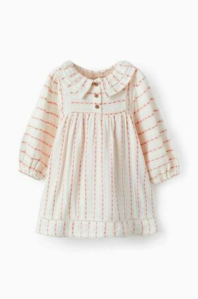 Otroška bombažna obleka zippy bež barva - bež. Obleka za dojenčke iz kolekcije zippy. Nabran model