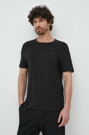 Kratka majica s primesjo lanu Calvin Klein črna barva - črna. Lahkotna kratka majica iz kolekcije Calvin Klein. Model izdelan iz tanke