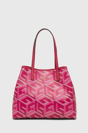 Torbica Guess roza barva - roza. Velika torbica iz kolekcije Guess. Model na zapenjanje