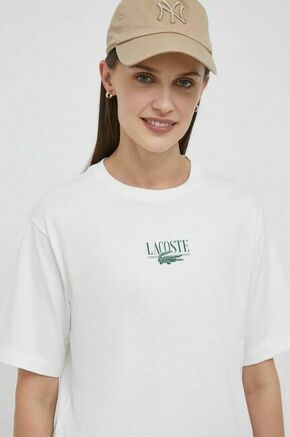 Bombažna kratka majica Lacoste bež barva - bež. Kratka majica iz kolekcije Lacoste
