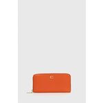 Usnjena denarnica Coach ženski, oranžna barva - oranžna. Velika denarnica iz kolekcije Coach. Model izdelan iz naravnega usnja.
