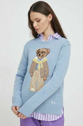 Bombažen pulover Polo Ralph Lauren - modra. Pulover iz kolekcije Polo Ralph Lauren. Model izdelan iz enobarvne pletenine. Model iz izjemno udobne bombažne tkanine.