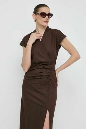 Obleka Marella rjava barva - rjava. Obleka iz kolekcije Marella. Model izdelan iz enobarvne tkanine. Model iz izjemno udobne