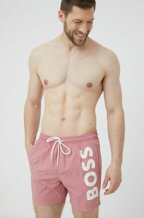 BOSS kopalne hlače - roza. Plavajoče hlače iz zbirke BOSS. Model narejen iz gladek material.