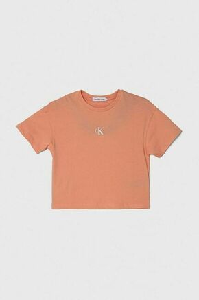 Otroška bombažna kratka majica Calvin Klein Jeans oranžna barva - oranžna. Otroške kratka majica iz kolekcije Calvin Klein Jeans. Model izdelan iz tanke
