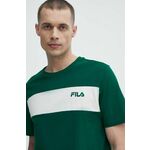 Bombažna kratka majica Fila Lankaran moška, zelena barva, FAM0680 - zelena. Kratka majica iz kolekcije Fila, izdelana iz tanke, elastične pletenine. Model iz izjemno udobne bombažne tkanine, ki je zračna.