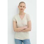 Bombažna kratka majica Armani Exchange ženska, bež barva, 8NYTNX YJG3Z - bež. Kratka majica iz kolekcije Armani Exchange, izdelana iz tanke, elastične pletenine. Model iz izjemno udobne bombažne tkanine.