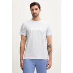 Bombažna kratka majica BOSS T-Shirt RN črna barva, 50491706 - modra. Kratka majica iz kolekcije BOSS. Model izdelan iz pletenine s potiskom. Model ima zaščito pred soncem UPF 50+.