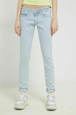 Kavbojke Tommy Jeans ženski - modra. Kavbojke iz kolekcije Tommy Jeans v stilu skinny s nizkim pasom. Model izdelan iz enobarvnega denima.