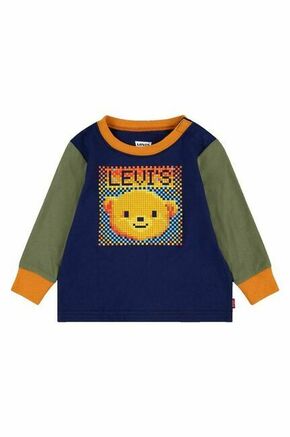 Majica z dolgimi rokavi za dojenčka Levi's - modra. Majica z dolgimi rokavi za dojenčka iz kolekcije Levi's. Model izdelan iz mehke pletenine. Izjemno udobna tkanina z visoko vsebnostjo bombaža.