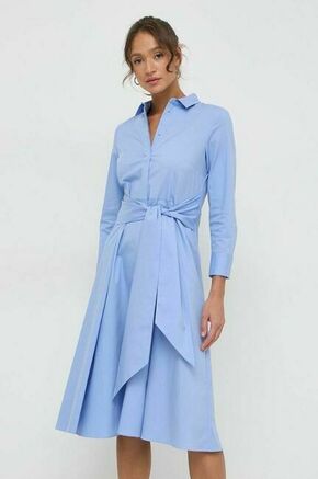 Obleka BOSS - modra. Obleka iz kolekcije BOSS. Model izdelan iz enobarvne tkanine. Model iz izjemno udobne tkanine z visoko vsebnostjo bombaža.