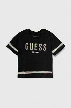 Otroška kratka majica Guess črna barva - črna. Otroške kratka majica iz kolekcije Guess. Model izdelan iz visokokakovostne pletenine