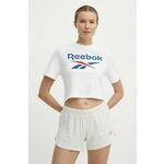 Bombažna kratka majica Reebok Identity ženska, bela barva, 100037593 - bela. Kratka majica iz kolekcije Reebok, izdelana iz elastične pletenine. Model iz zračne bombažne tkanine.