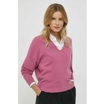 Volnen pulover Sisley ženski, roza barva - roza. Pulover iz kolekcije Sisley. Model izdelan iz enobarvne pletenine. Visoka vsebnost volne zagotavlja zaščito pred mrazom, dodatek poliamida pa povečuje trpežnost izdelka.