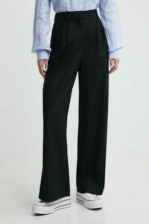 Lanene hlače Abercrombie &amp; Fitch črna barva - črna. Lahkotne hlače iz kolekcije Abercrombie &amp; Fitch izdelane iz enobarvne tkanine. Model iz zračne tkanine z visoko vsebnostjo lanu.