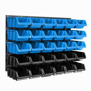 Botle Stenska plošča za orodje 58 x 39 cm z 30 kos Škatla viseče Modra in Črna škatle plastika