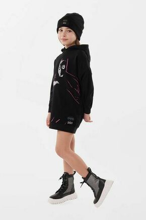 Otroška bombažna obleka Dkny x DC Comics črna barva - črna. Otroška obleka iz kolekcije Dkny. Raven model