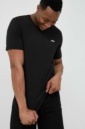 Bombažna kratka majica Fila 2-pack črna barva - črna. Kratka majica iz kolekcije Fila. Model izdelan iz enobarvne pletenine.