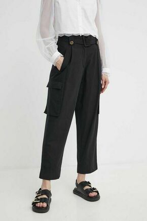 Bombažne hlače Twinset črna barva - črna. Hlače iz kolekcije Twinset izdelane iz enobarvne tkanine. Model iz izjemno udobne bombažne tkanine.