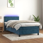 vidaXL Box spring postelja z vzmetnico LED temno modra 90x200 cm žamet
