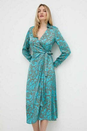 Obleka Liu Jo - modra. Obleka iz kolekcije Liu Jo. Model izdelan iz vzorčaste tkanine. Model iz zračne viskozne tkanine.
