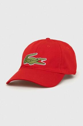 Bombažna bejzbolska kapa Lacoste rdeča barva - rdeča. Kapa s šiltom vrste baseball iz kolekcije Lacoste. Model izdelan iz enobarvne tkanine. Lahek in udoben model