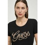 Kratka majica Guess ženska, črna barva, W4GI30 J1314 - črna. Kratka majica iz kolekcije Guess, izdelana iz tanke, elastične pletenine. Model iz izjemno udobne tkanine z visoko vsebnostjo bombaža.