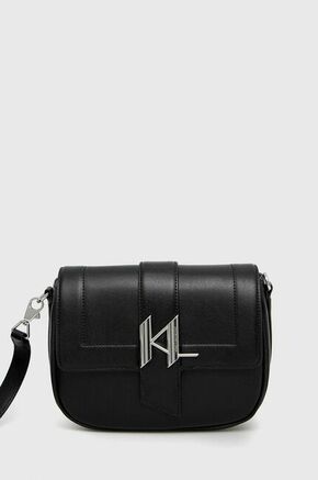 Usnjena torbica Karl Lagerfeld črna barva - črna. Srednje velika torbica iz kolekcije Karl Lagerfeld. Model na zapenjanje