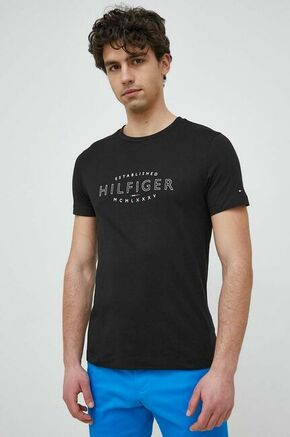 Bombažna kratka majica Tommy Hilfiger črna barva - črna. Kratka majica iz kolekcije Tommy Hilfiger. Model izdelan iz pletenine s potiskom. Izjemno udoben material