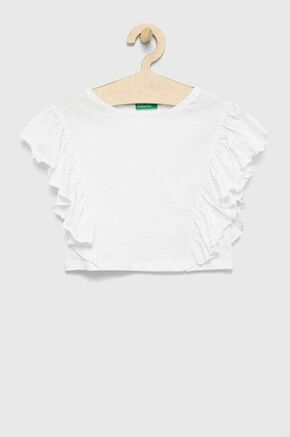 Otroška bluza United Colors of Benetton bela barva - bela. Otroška bluza iz kolekcije United Colors of Benetton. Model izdelan iz enobarvne pletenine. Ima okrogli izrez.