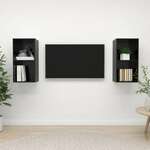 shumee Stenska TV omarica 2 kosa visok sijaj črne barve iverna plošča