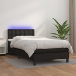 shumee Box spring postelja z vzmetnico LED črn 90x190 cm umetno usnje