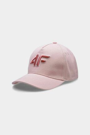 Otroška bombažna kapa 4F roza barva - roza. Otroški kapa s šiltom vrste baseball iz kolekcije 4F. Model izdelan iz enobarvne tkanine z vstavki.