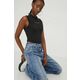 Body Tommy Jeans ženski, črna barva - črna. Body iz kolekcije Tommy Jeans, izdelan iz tanke, elastične pletenine. Model iz izjemno udobne tkanine z visoko vsebnostjo viskoze.