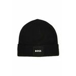 Otroška kapa s primesjo volne BOSS črna barva - črna. Otroški kapa iz kolekcije BOSS. Model izdelan iz pletenine z nalepko.
