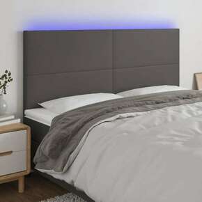 Vidaxl LED posteljno vzglavje sivo 160x5x118/128 cm umetno usnje