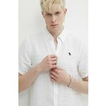 Lanena srajca Abercrombie &amp; Fitch bela barva - bela. Srajca iz kolekcije Abercrombie &amp; Fitch, izdelana iz enobarvne tkanine. Model iz zračnega lanenega materiala.