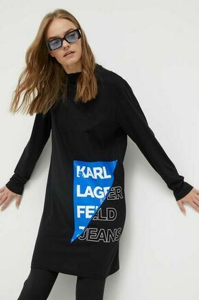 Bombažna obleka Karl Lagerfeld Jeans črna barva - črna. Obleka iz kolekcije Karl Lagerfeld Jeans. Model izdelan iz tanke